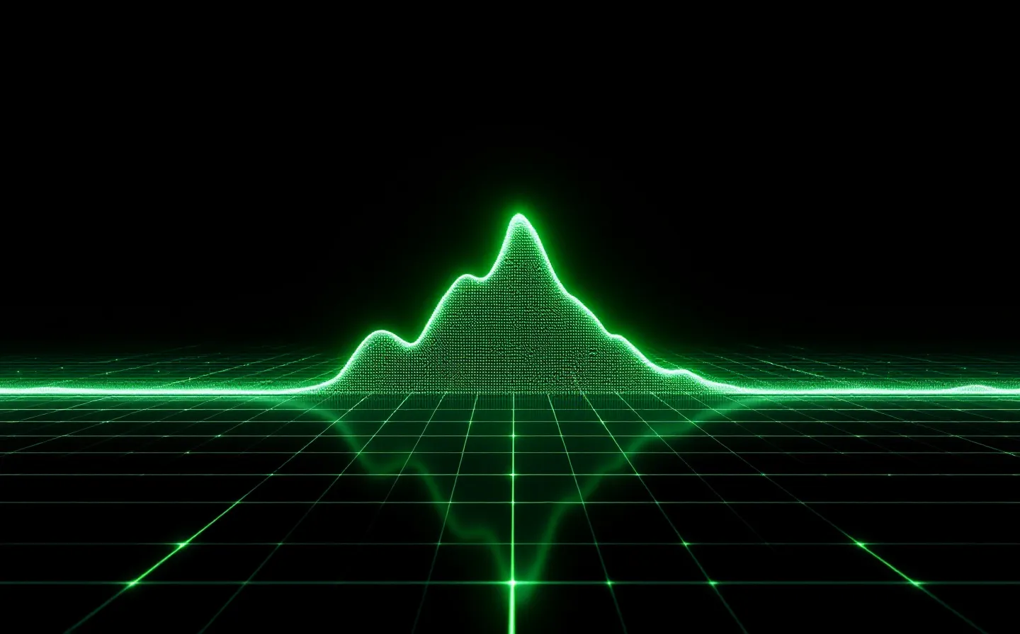 Abstract green pharmacokinetic decay curve and growth-hormone pulse spike on a dark grid